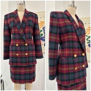 Vintage 80’s/90’s Plaid Double Breasted Blazer & Skirt Set